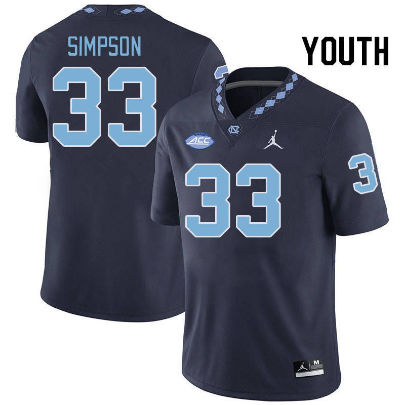 Youth #33 Curtis Simpson North Carolina Tar Heels College Football Jerseys Stitched-Navy